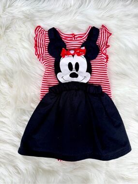 Minnie Mouse Red & White Stripe Black Dress